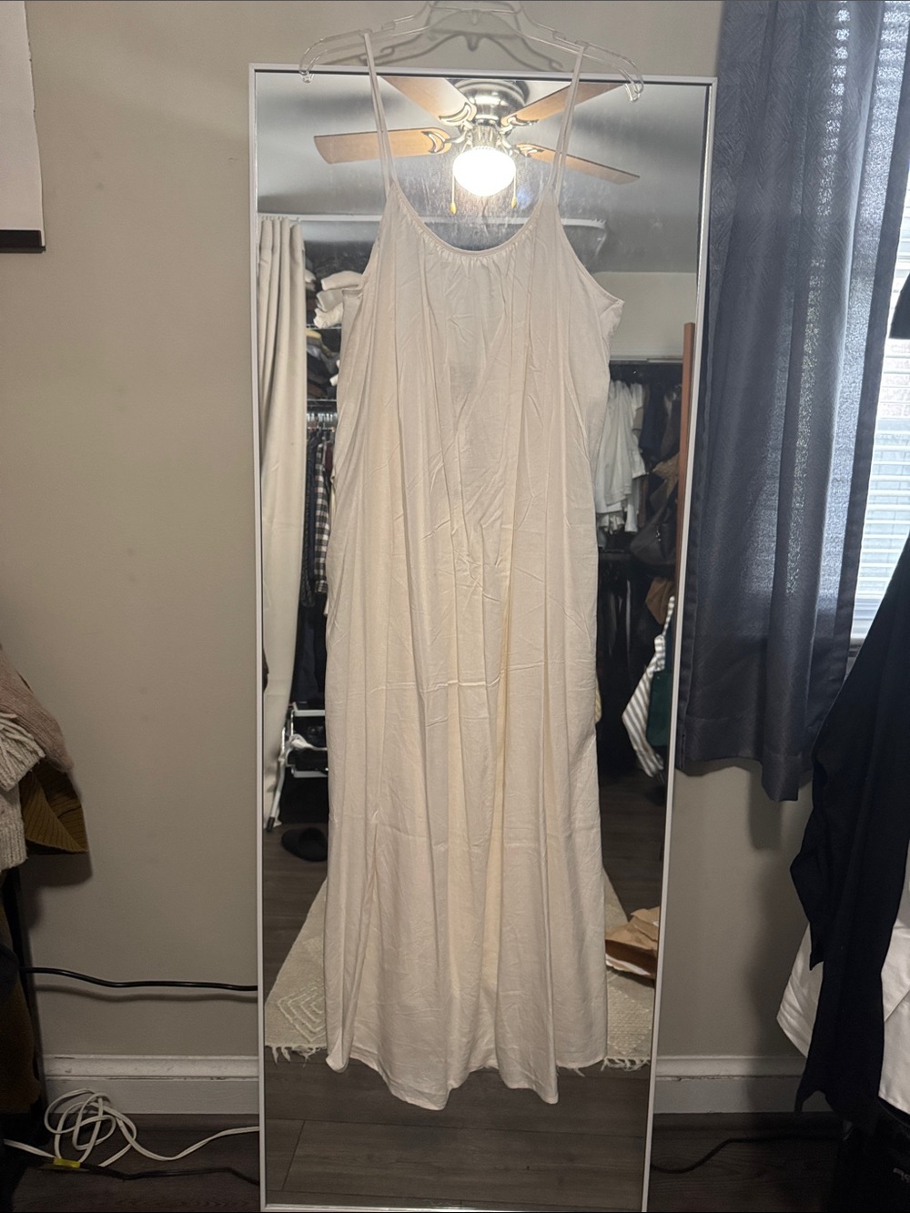 H&M Cream Slip Maxi Dress with Spaghetti Straps